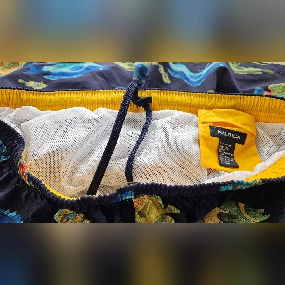 Vintage Men's Nautica Fish (Navy) Swim Trunk Shorts Sz XL